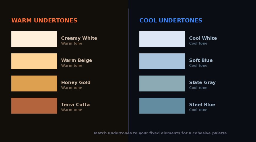 Warm vs cool paint color undertones guide showing how to match wall colors to existing room elements in Seattle homes